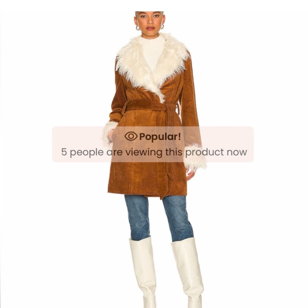 Women's Brown and Cream Faux Fur Trim Coat - Picture 2 of 8